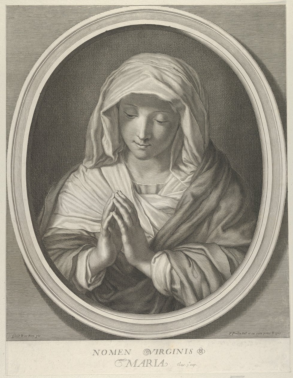 العذراء في الصلاة تنظر إلى الأسفل ، في إطار بيضاوي ، بعد ريني ، 1640-1693. بواسطة فرانسوا دي بويلي
