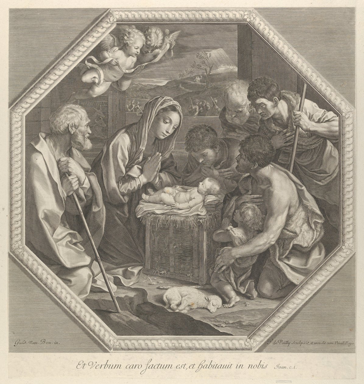 عبادة الرعاة الذين يركعون معًا على يمينهم قبل الرضيع المسيح ... ، كاليفورنيا. 1655-1693. بواسطة فرانسوا دي بويلي