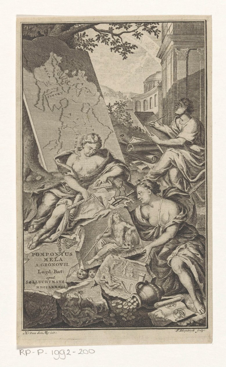 Allegorie op de Meetkunde Titelpagina voor: Pomponius Mela en Abraham Gronovius، Pomponii Melae de Sit orbis libri III، 1782 بواسطة فرانسوا فان بليسويجك