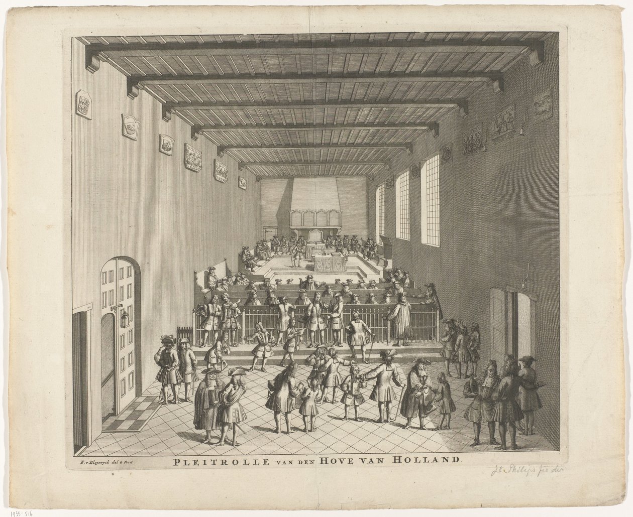 محكمة هولندا المنعقدة ، حوالي 1700 Pleitrolle van den Hove van Holland (العنوان على الكائن) بواسطة فرانسوا فان بليسويجك