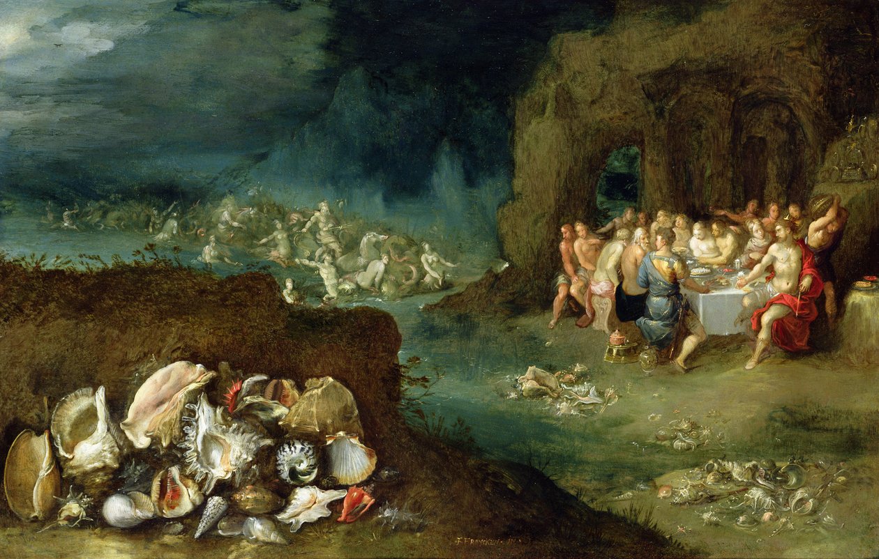 الحياة الساكنة للقذائف مع عيد الآلهة ، ج .1615 (زيت على النحاس) بواسطة فرانز الثاني فرانكن الأصغر