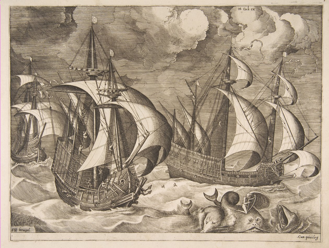 ثلاث كارافيل في صرخة صاعدة مع أريون على دولفين من سفن الإبحار ، 1561-65. بواسطة فرانس هويز