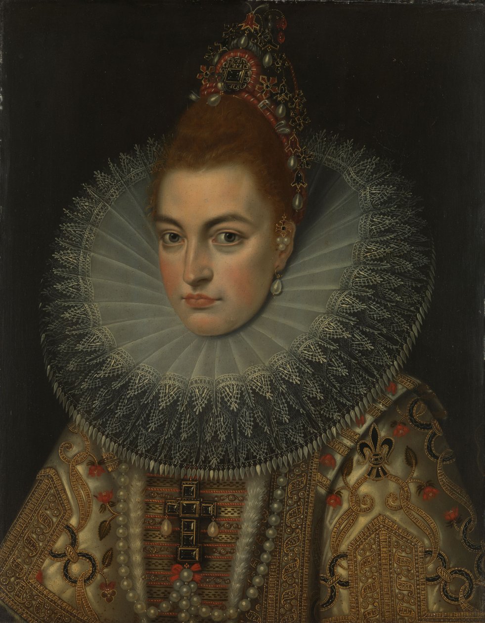 صورة للأرشيدوقة إيزابيلا كلارا يوجينيا (1566-1633، إنفانتا إسبانيا، حوالي 1600 (زيت على نحاس) بواسطة فرانس الثاني (استوديو) بوربوس