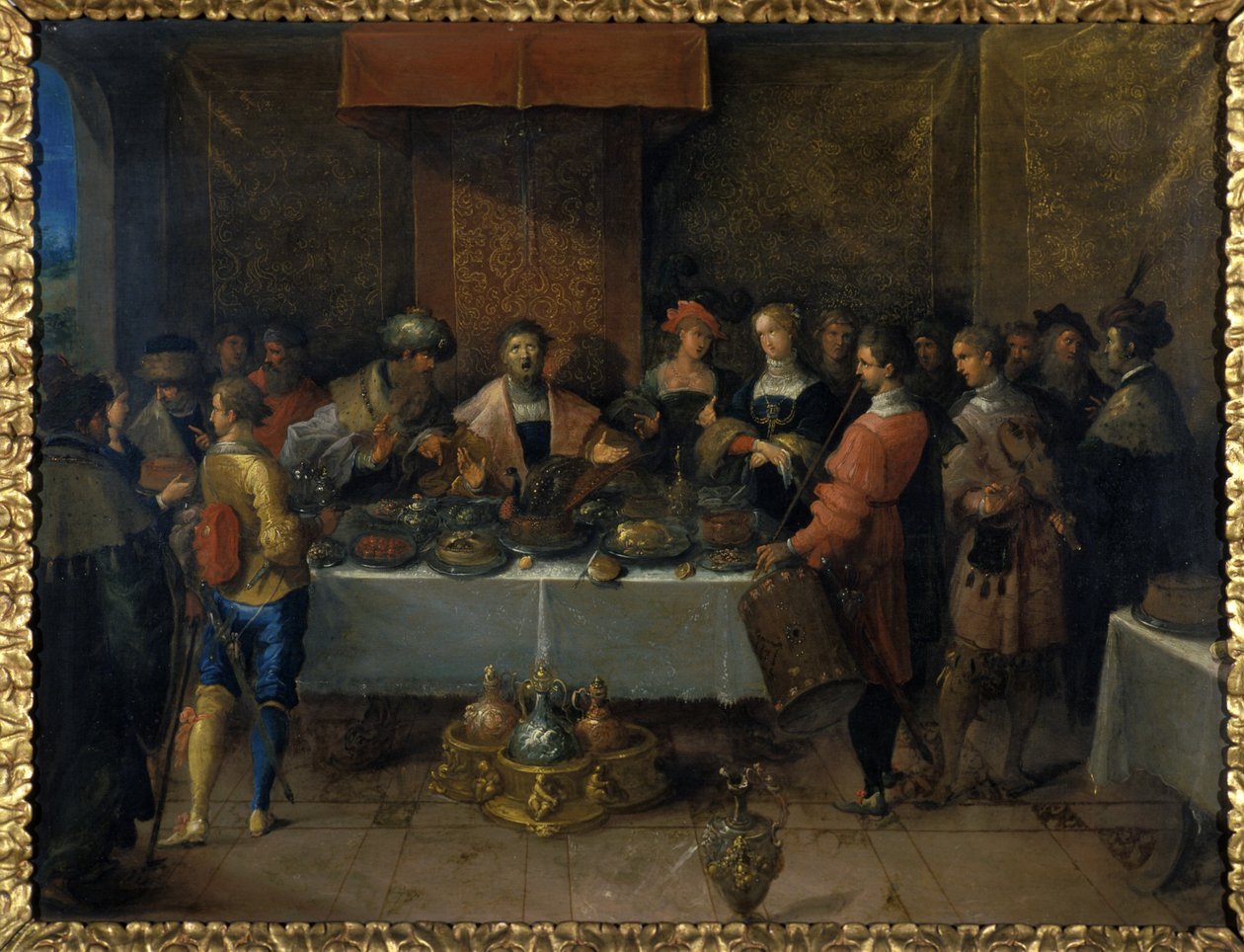 ديموقليس على الطاولة قبل 1620 (زيت على النحاس) بواسطة فرانز الثاني الأصغر فرانكن
