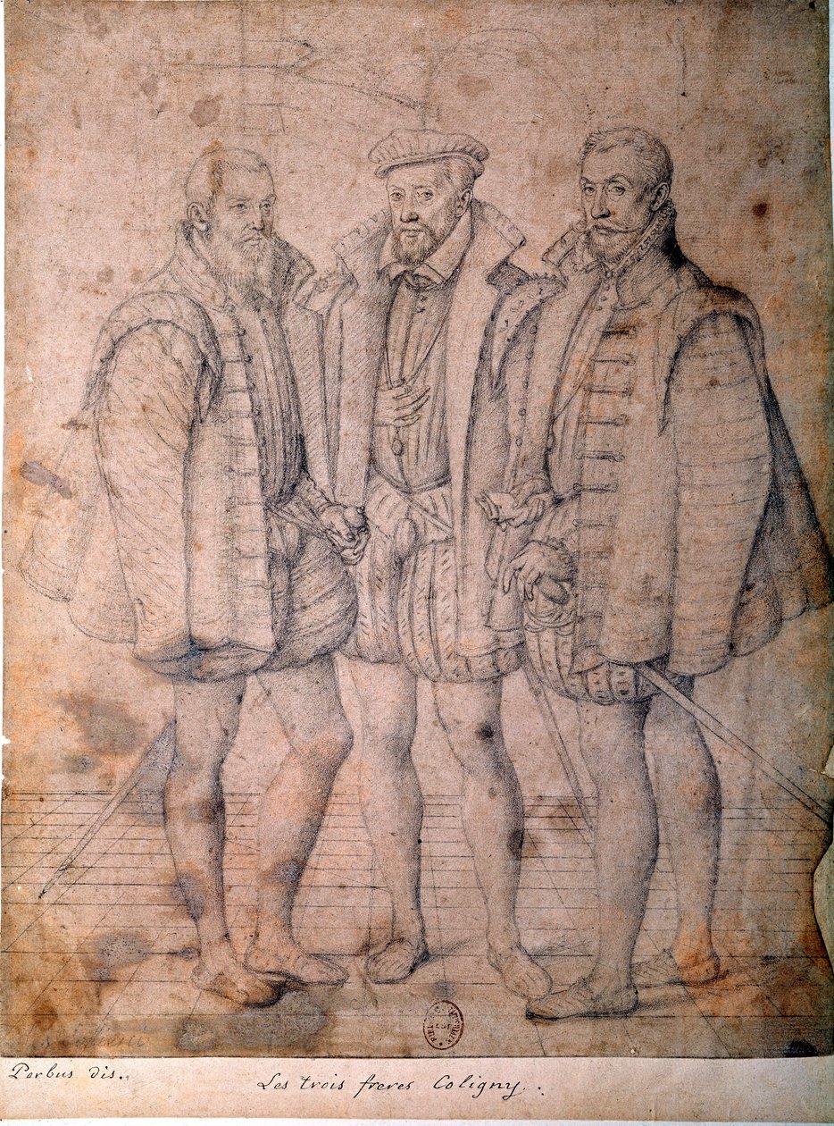 صورة لكوليجني الثلاثة: الكاردينال أوديت (1515-1571) ، غاسبار (1517-1572) ، أميرال فرنسا وفرانسوا (1521-1569) ، لورد أندلوت. رسم منسوب إلى فرانسوا (فرانسوا (فرانز) بوربوس لعين (1545-1581) (ec.flam.) القرن السادس عشر ، باريس ، ب. بواسطة فرانس بوربوس