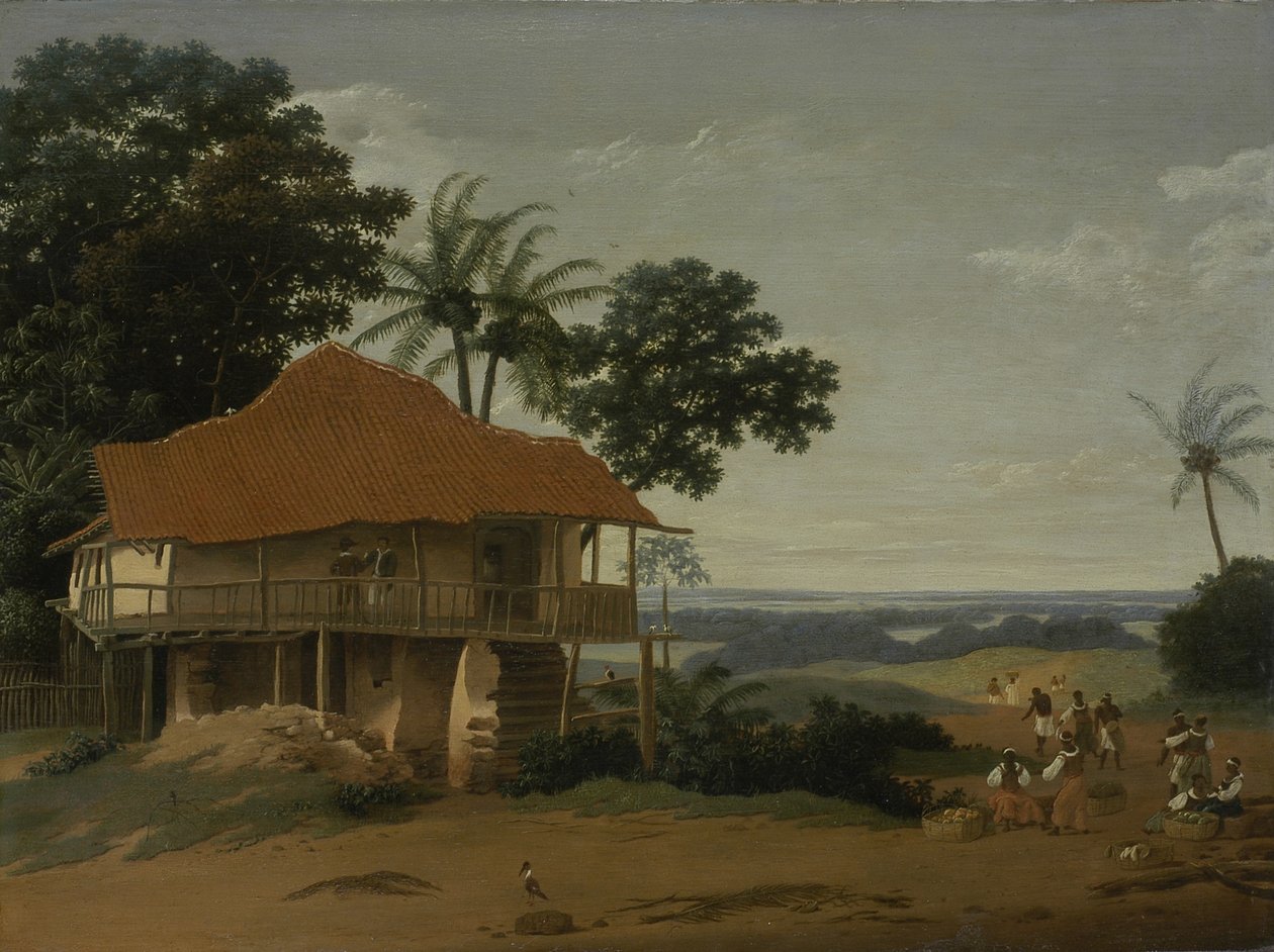المناظر الطبيعية البرازيلية مع منزل العمال ، 1655 (زيت على الخشب) بواسطة وظيفة فران