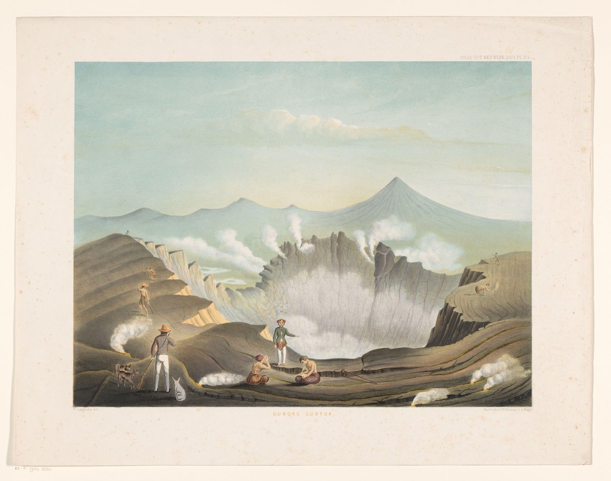 بركان جونتور في جاوة الغربية Gunong Guntur (العنوان على الكائن) Atlas to work Java (عنوان السلسلة على الكائن) أطلس من اللوحات يحتوي على أحد عشر منظرًا خلابًا ، تنتمي إلى عمل جافا ومظهره ونباتاته وبنيته الداخلية (سلسلة t بواسطة فرانس فيلهلم جونجهن