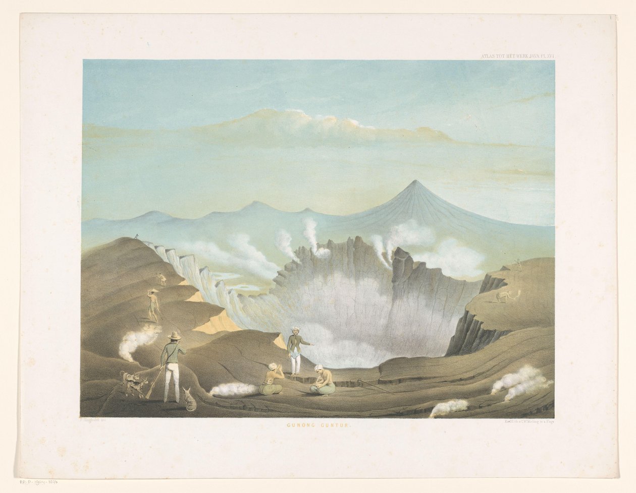 بركان جونتور في جاوة الغربية Gunong Guntur (العنوان على الكائن) Atlas to work Java (عنوان السلسلة على الكائن) أطلس من اللوحات يحتوي على أحد عشر منظرًا خلابًا ، تنتمي إلى عمل جافا ومظهره ونباتاته وبنيته الداخلية (سلسلة t بواسطة فرانس فيلهلم جونجهن