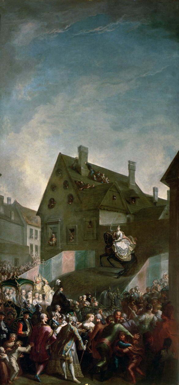الإمبراطورة ماريا تيريزا من النمسا (1717-80) على ظهور الخيل في Pressburg ، 1768 بواسطة فرانز مسمر