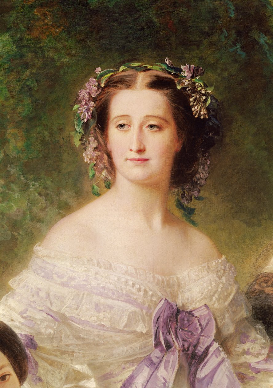 الإمبراطورة أوجيني (1826-1920) وسيداتها في الانتظار ، تفاصيل الإمبراطورة ، 1755 (تفاصيل 37015) بواسطة فرانز كزافييه وينترهالتر