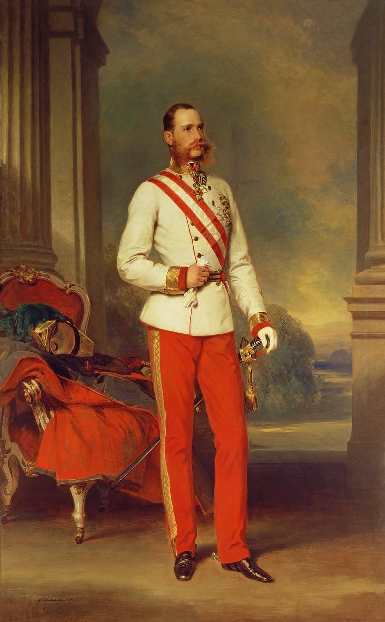 فرانز جوزيف الأول ، إمبراطور النمسا (1830-1916) يرتدي الزي الرسمي لمشير ميداني نمساوي مع النجم العظيم من وسام ماريا تيريزا العسكري ، 1864 بواسطة فرانز كزافييه وينترهالتر