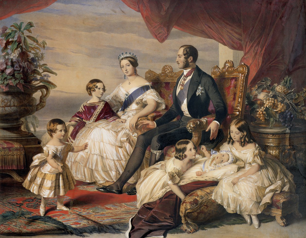 الملكة فيكتوريا (1819-1901) والأمير ألبرت (1819-61) مع خمسة من أطفالهم ، 1846 (نقش الألوان) بواسطة فرانز كزافييه وينترهالتر