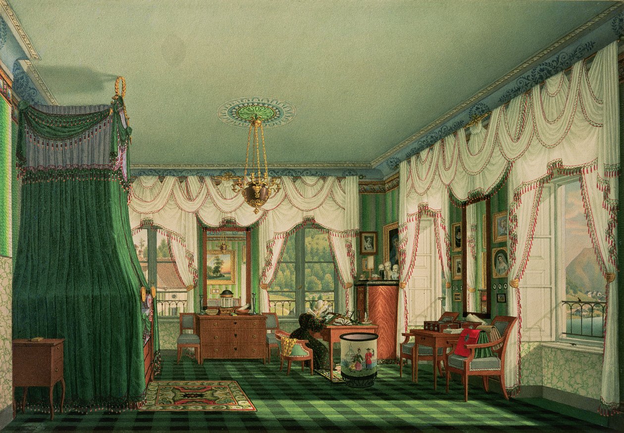 غرفة نوم إليزابيث بافاريا ، Schloss Tegernsee. ج 1840 بواسطة فرانز كزافييه نختمان