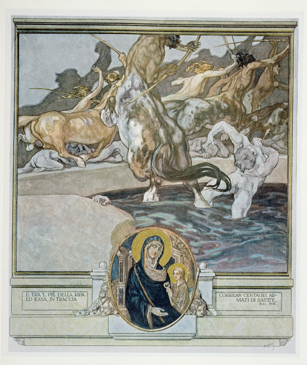 رسم توضيحي من الكوميديا الإلهية لدانتي ، جحيم ، كانتو الثاني عشر: 55 ، 1921 بواسطة فرانز فون بايروس
