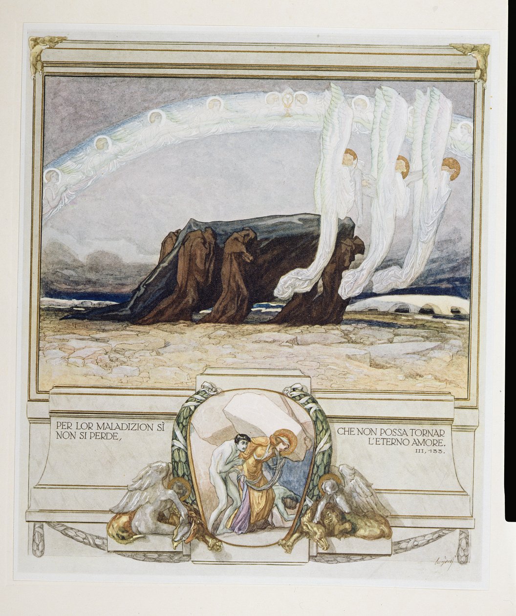 رسم توضيحي من الكوميديا الإلهية لدانتي ، المطهر ، كانتو الثاني: 135 ، 1921 بواسطة فرانز فون بايروس
