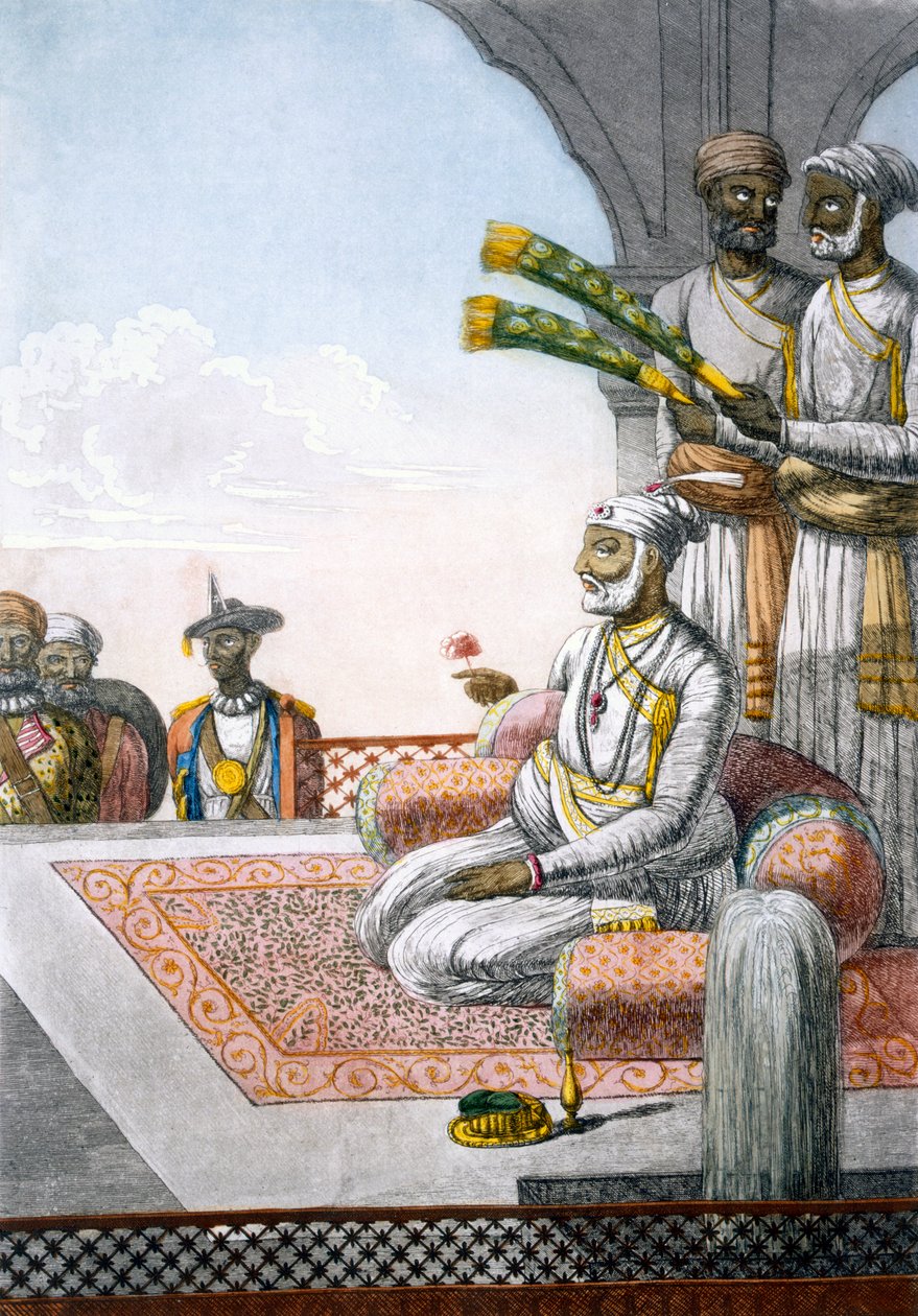 رهجة مع الحضور ، من "الهندوس أو وصف عاداتهم وأخلاقهم في الاحتفالات" ، الحانة. 1808-12 (النقش الملون) بواسطة فرانز بالتازار سولفينز
