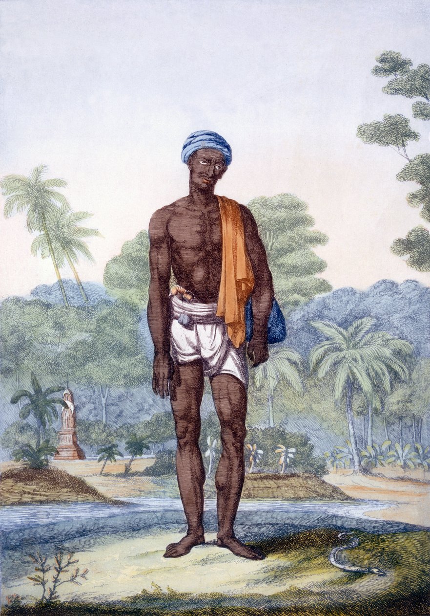 صائد الثعابين ، من "الهندوس ، أو وصف أخلاقهم وأزيائهم واحتفالاتهم" ، ج .1808-12 (النقش الملون) بواسطة فرانز بالتازار سولفينز