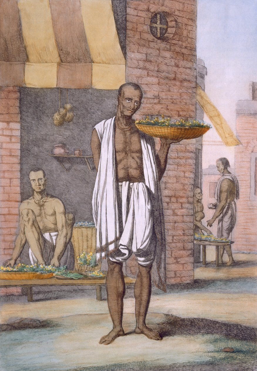 Flowermen ، من "الهندوس ، أو وصف أخلاقهم وأزيائهم واحتفالاتهم" ، c.1808-12 (النقش الملون) بواسطة فرانز بالتازار سولفينز