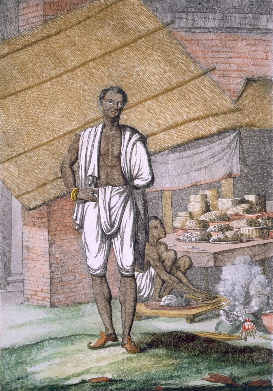 "Houalouays" ، لعمل أو طهي المعجنات ، من "The Hindus أو وصف عاداتهم وعاداتهم واحتفالاتهم" ، الحانة. 1808-12 (النقش الملون) بواسطة فرانز بالتازار سولفينز