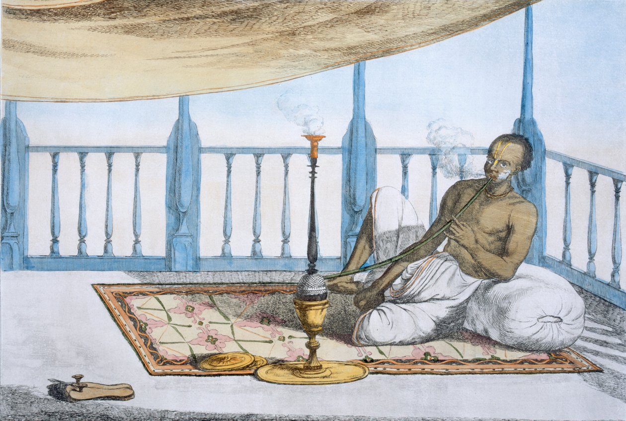 رجل يدخن شيشة من الحشيش أو الأفيون ، حانة. 1808-12. بواسطة فرانز بالتازار سولفينز