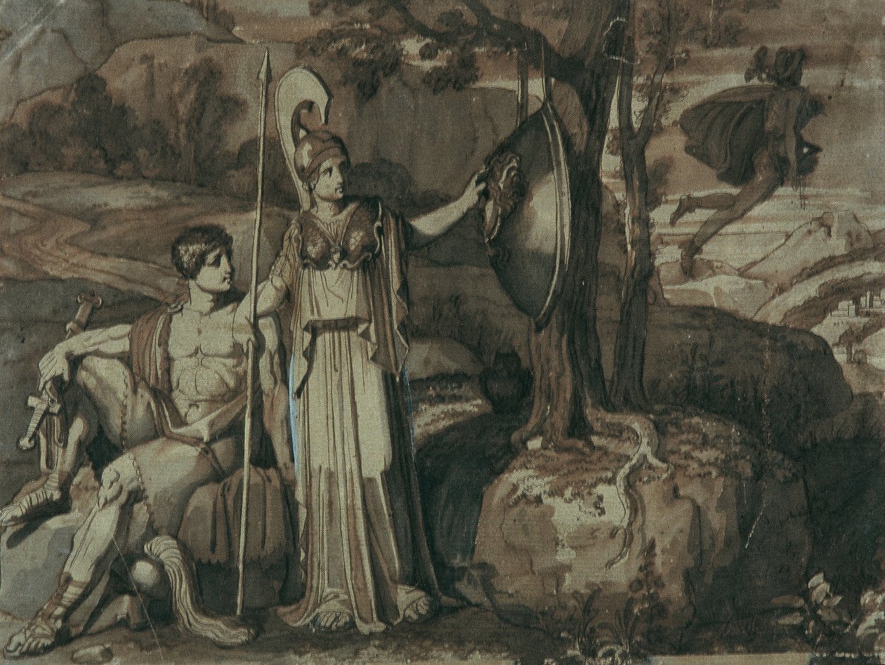 مشهد من أسطورة Perseus: أثينا مع درع Gorgon بواسطة فرانز كاوجيج