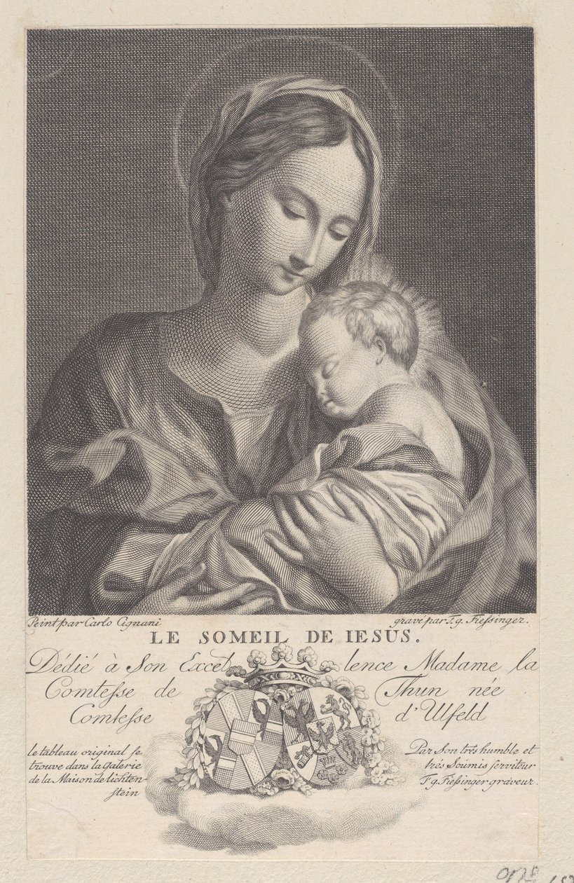 العذراء والطفل مع المسيح الطفل نائم بين ذراعيها Le Someil de Jesus، 1743-1807. بواسطة فرانز غابرييل فيسينغر