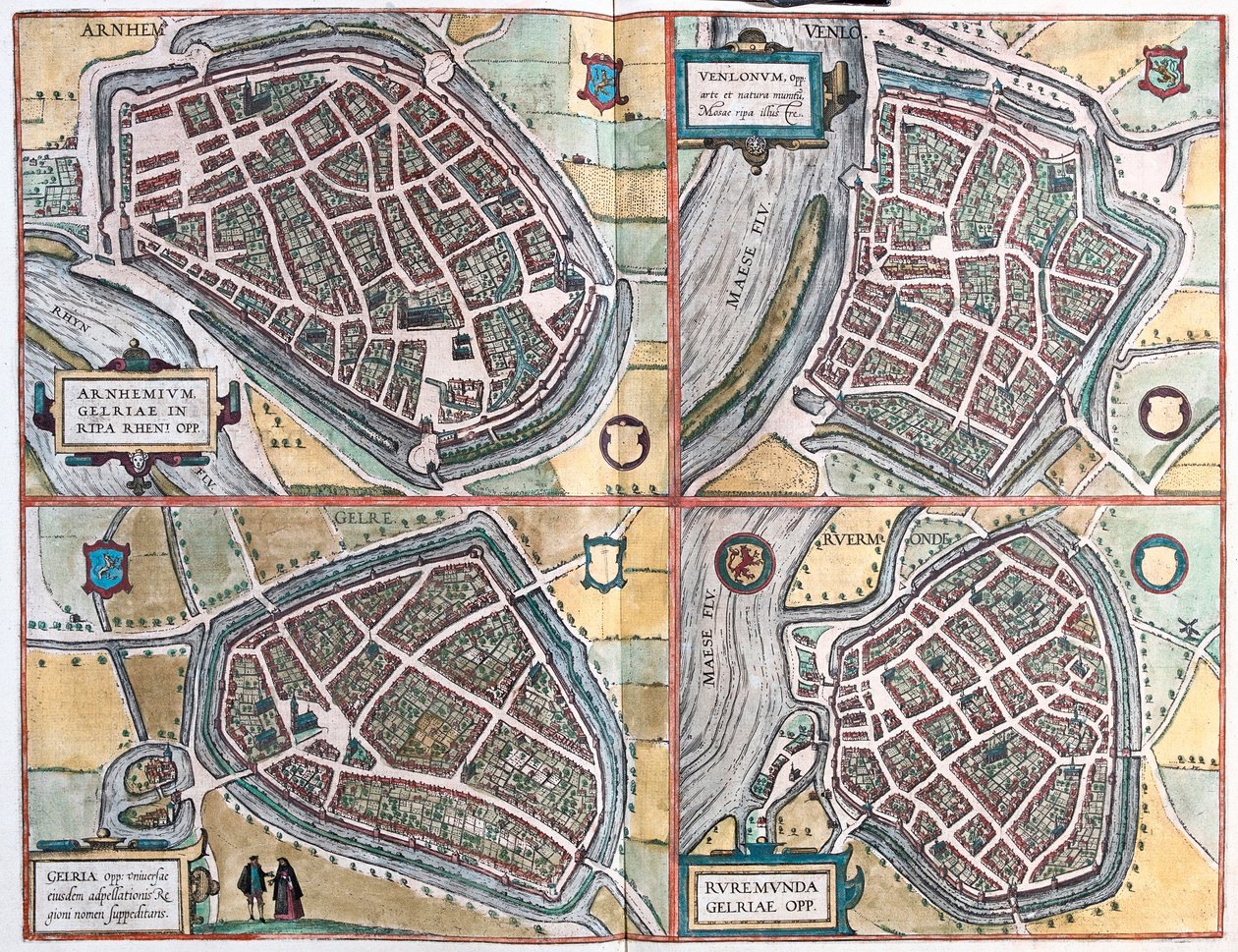 Arnhem and Venlo ، هولندا - Geldern ، ألمانيا و Ruermonde ، هولندا (نقش بواسطة فرانز هوجينبرغ
