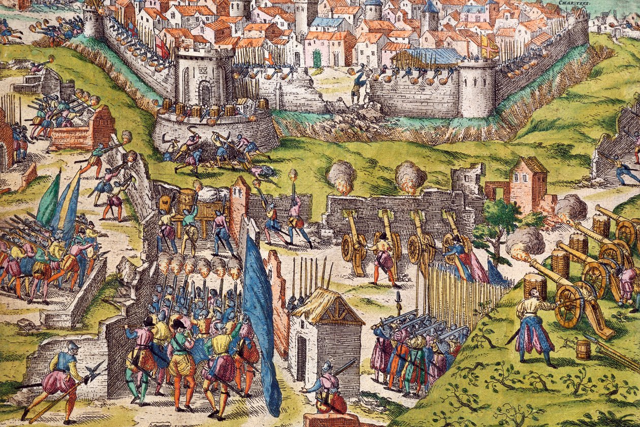 فرض جيش كوندي حصارًا على شارتر ، مارس 1568 ، نقش بواسطة فرانز هوغنبرغ (1535-1590) ، فرنسا بواسطة فرانز هوجينبرغ