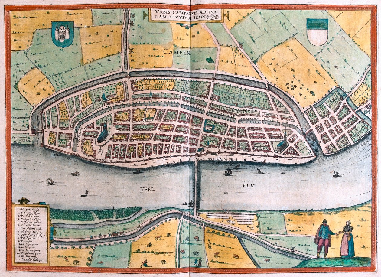 Kampen ونهر IJssel أو Yssel ، هولندا (نقش بواسطة فرانز هوجينبرغ