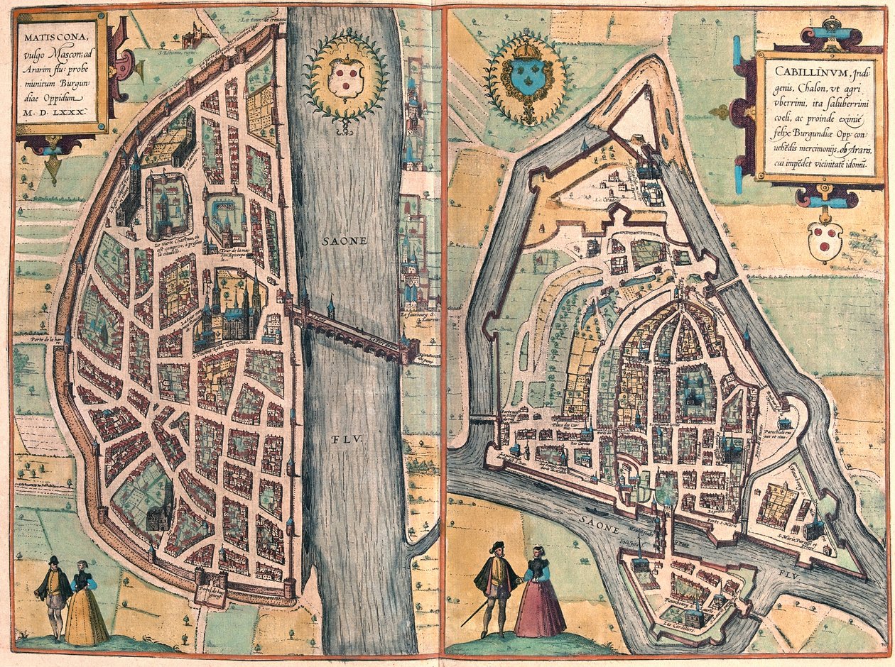 Macon - Chalons sur Saone, France (engraving بواسطة فرانز هوجينبرغ