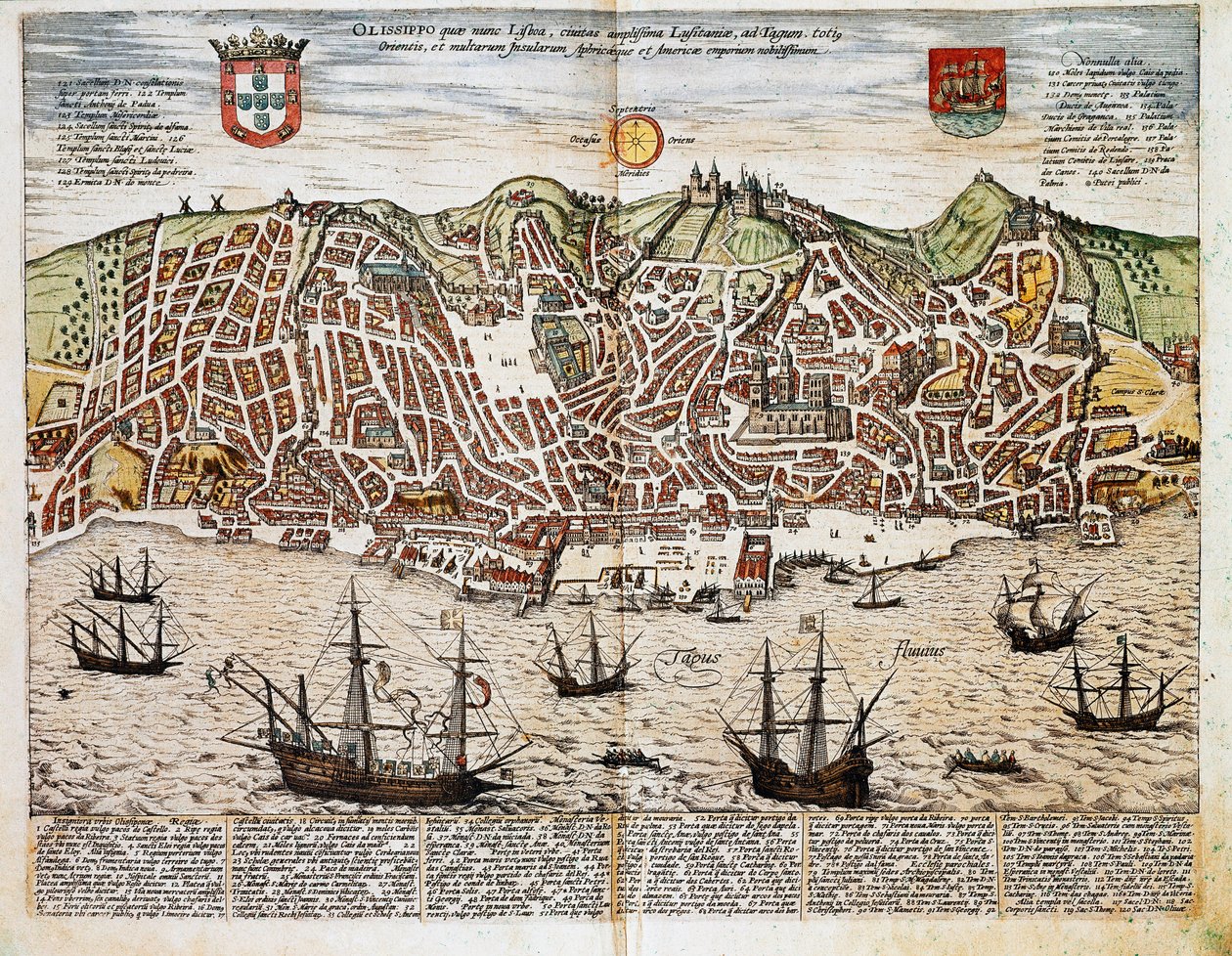 Map of Lisbon - Portugal (engraving بواسطة فرانز هوجينبرغ