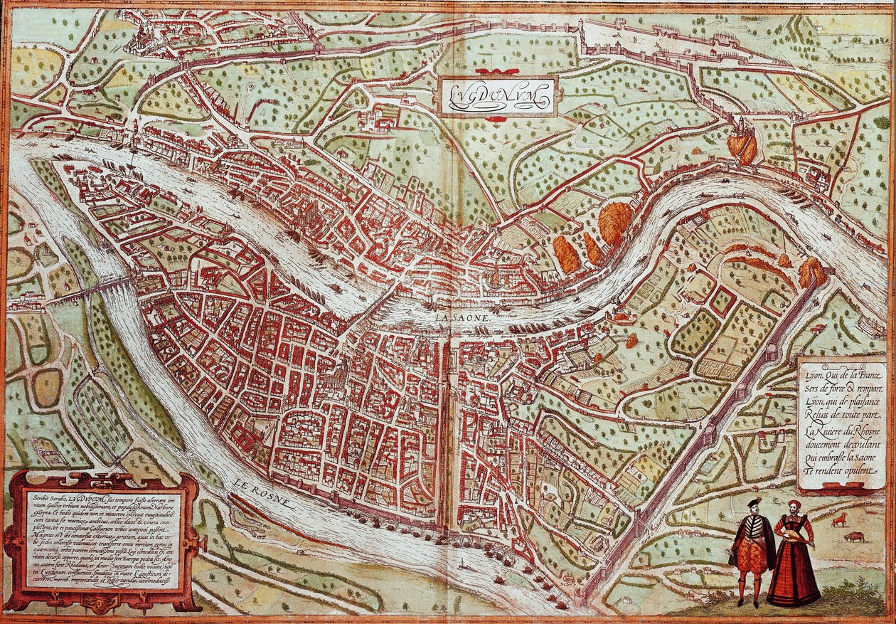 Map of Lyon - France (engraving بواسطة فرانز هوجينبرغ