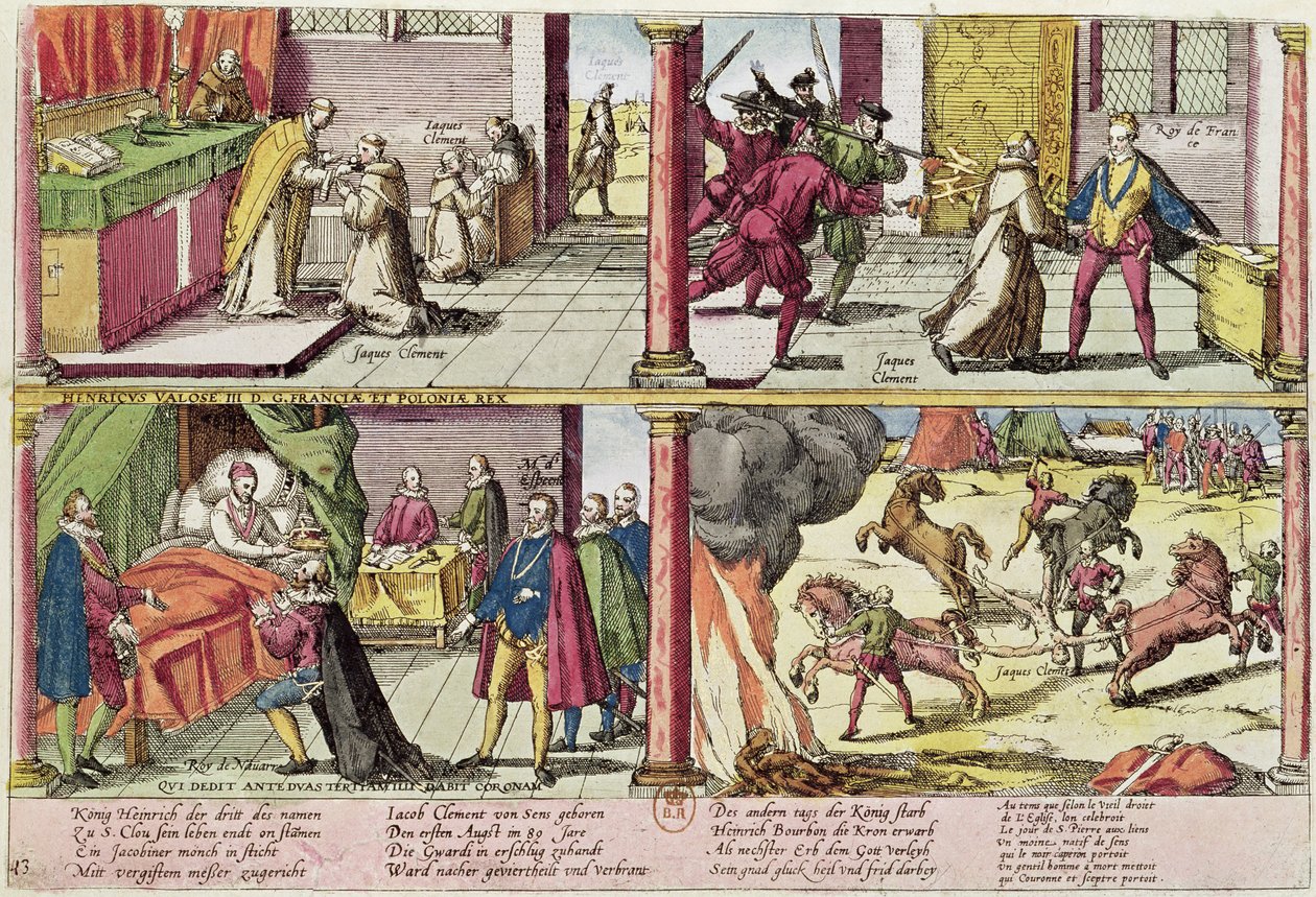 اغتيال هنري الثالث (1551-1551-89) وإعدام قاتله، جاك كليمان (1564-1589-1589) 1589-1592 (نقش ملون) (انظر أيضاً 88464) بواسطة فرانز هوجينبرغ