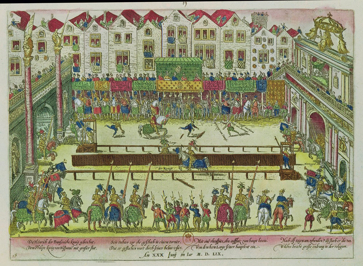 البطولة التي أصيب خلالها هنري الثاني (1519-59) من قبل كونت مونتغمري وتوفي بعد ذلك بعشرة أيام ، 30 يونيو 1559 بواسطة فرانز هوجينبرغ