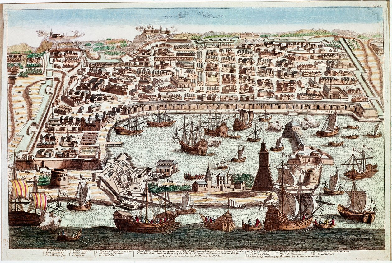 منظر لمدينة ميسينا في صقلية - نقش بقلم فرانز هوغنبرغ (1535-1590) من "" سيفيتاتيس أوربيس تيرانوم "بقلم براون وهوجنبرغ - 1594 (منظر لمدينة ميسينا ، صقلية - نقش فرانز هوغنبرغ (1535-1590 ) من "" Civitatis Hobis Terran بواسطة فرانز هوجينبرغ
