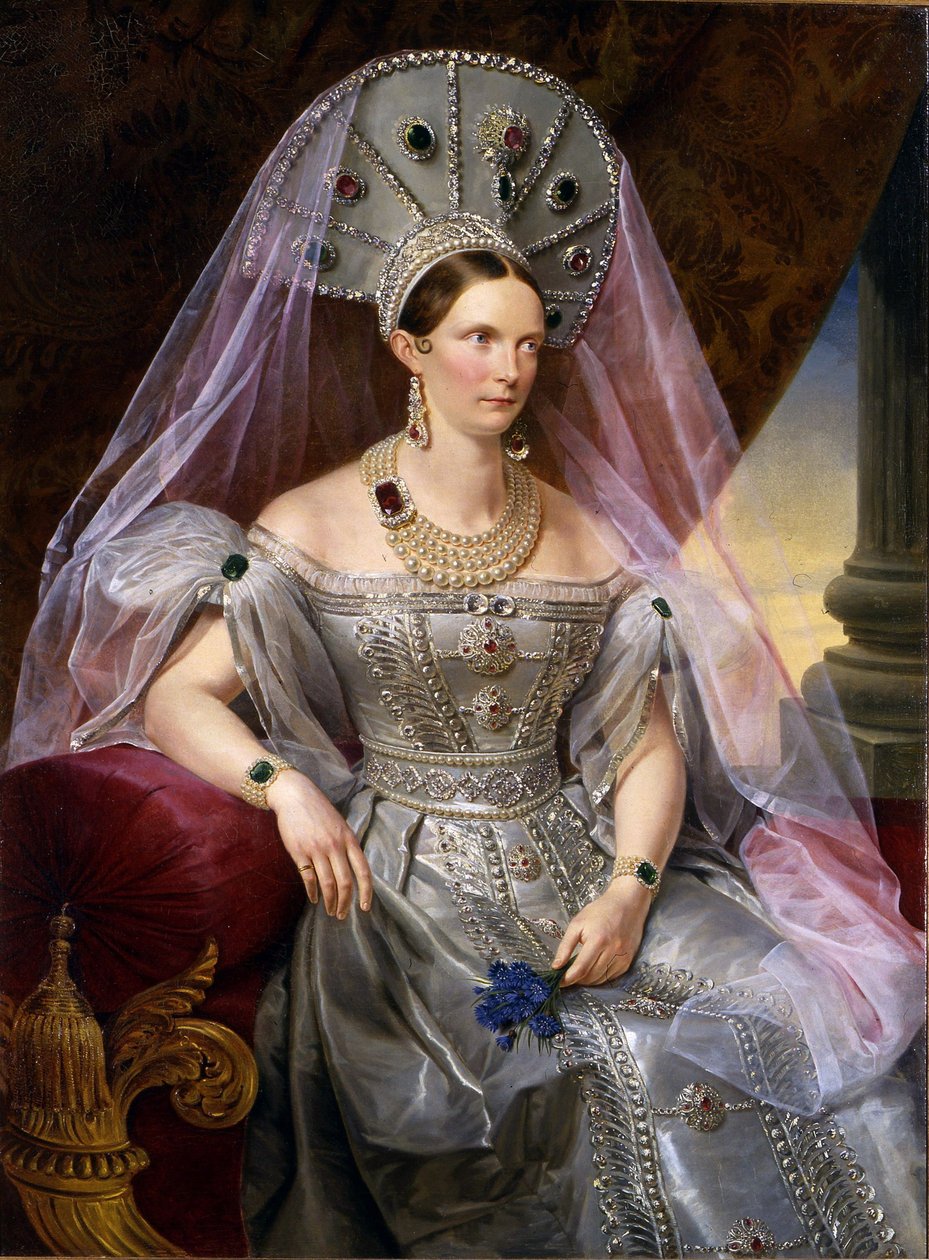 صورة الإمبراطورة ألكسندرا فيودوروفنا شارلوت من بروسيا ، في kokoshnik ، كاليفورنيا 1836 بواسطة فرانز كروجر