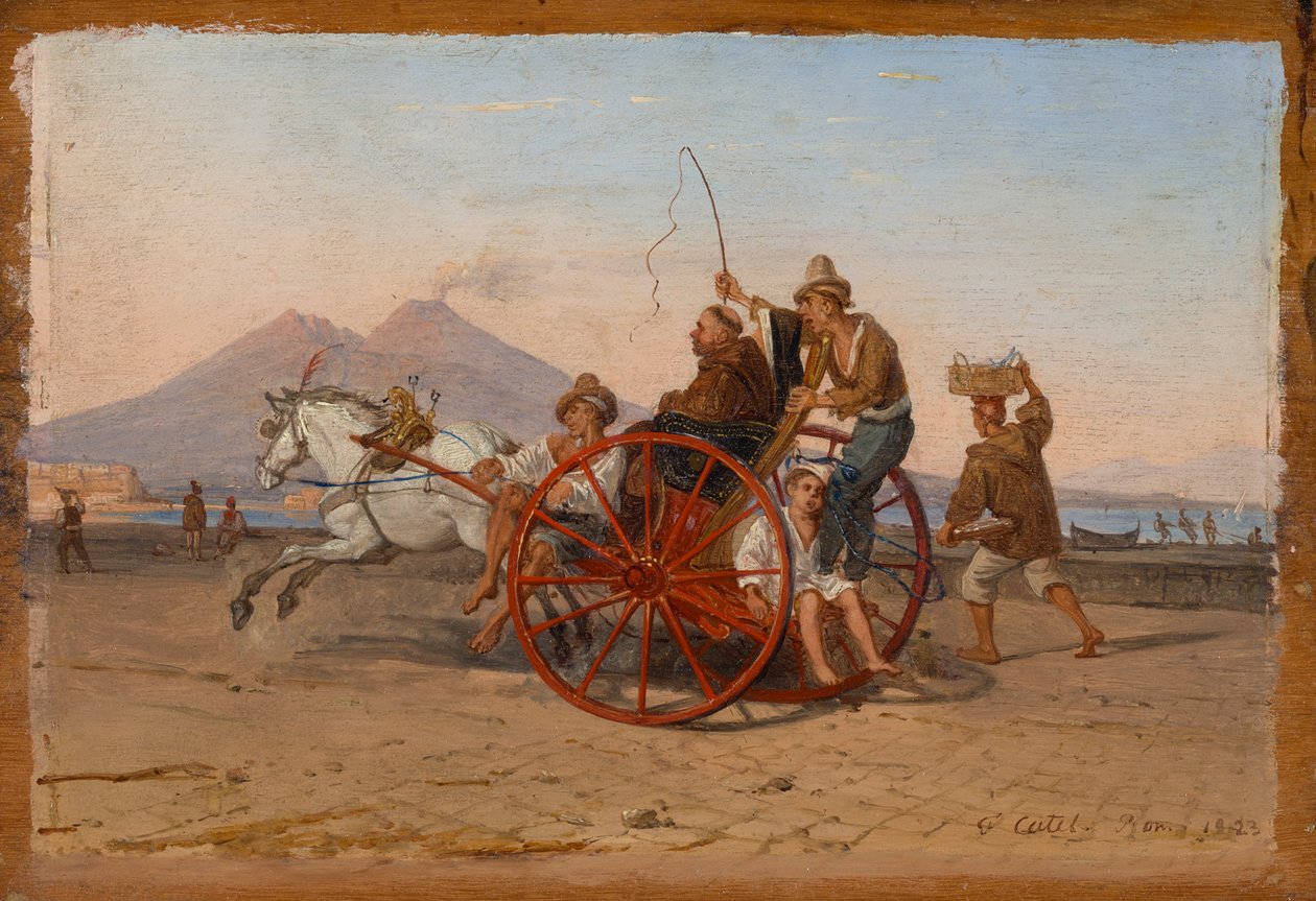 "راهب وراهبة من Capuchin يقودان عربة كاريتانية في نابولي في ميناء نابولي" بواسطة فرانز لودفيج كاتيل