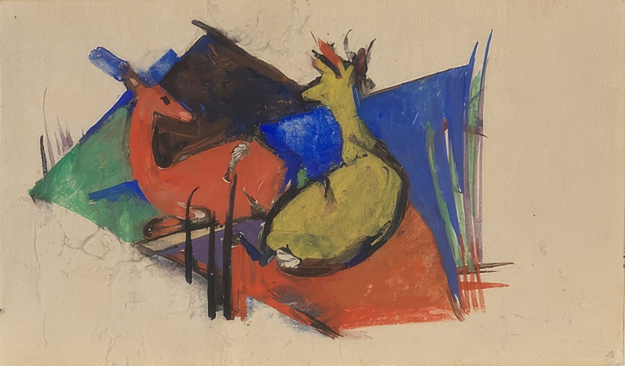 اثنين من الغزلان الكذب. 1912-13 بواسطة فرانز مارك