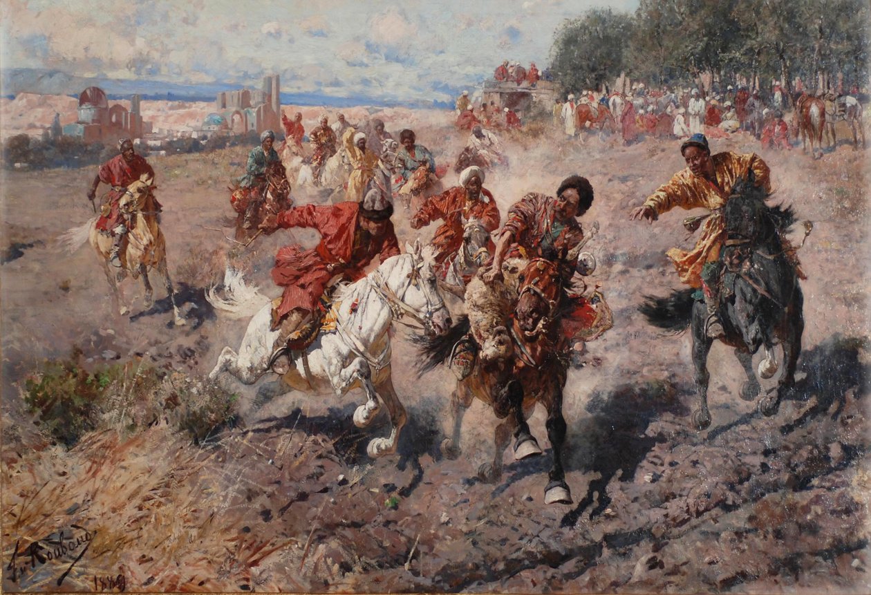 Cherkess تحتفل بنهاية محرم مع رياضة الفروسية من داش لجائزة خروف ، 1889 بواسطة فرانز روبود