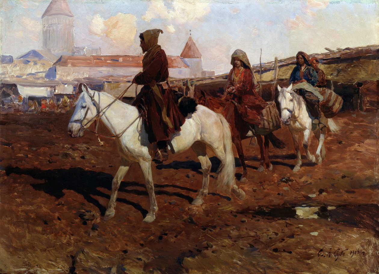في الشرق (في المشرق). لوحة لفرانز روبود (1856-1928). زيت على خشب ، ٦٧ ٫ ٥ × ٤٩ سم بواسطة فرانز روبود