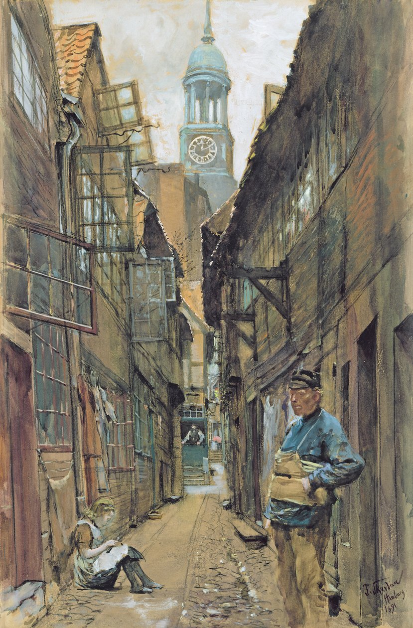 زقاق خلفي في هامبورغ ، 1891 بواسطة فرانز سكاربينا