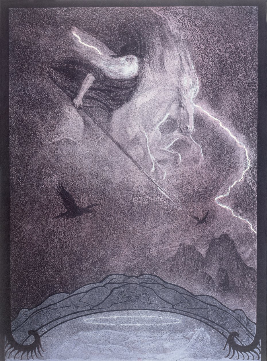 أودين ، رسم توضيحي لـ "The Ring of the Niebelungen" بقلم ريتشارد فاغنر (1813-1883) ، حوالي عام 1914 (ليثو ملون) بواسطة فرانز ستاسين
