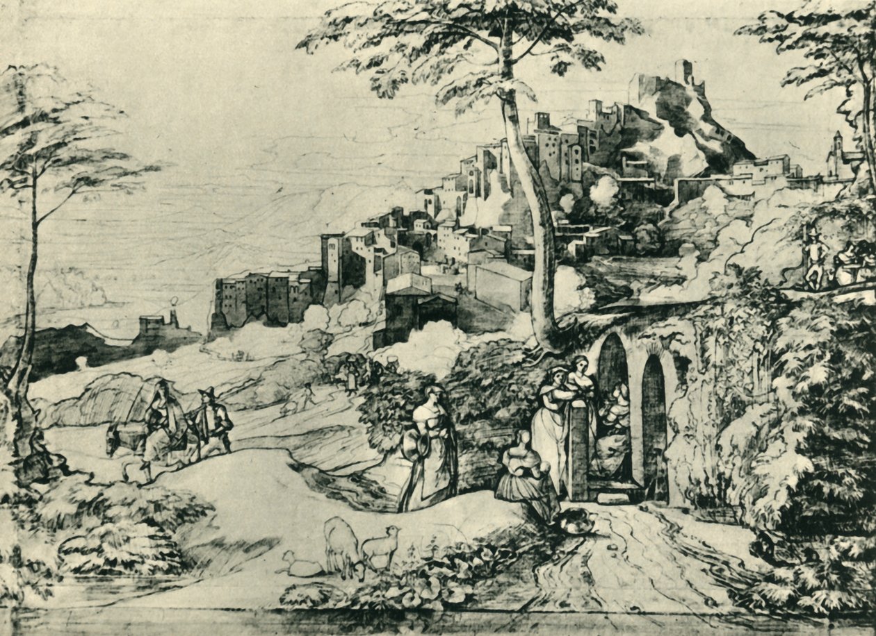 نساء بجوار نافورة مياه في أوليفانو ، بالقرب من روما ، إيطاليا ، 1822 ، 1943. بواسطة فرانز ثيوبالد هورني