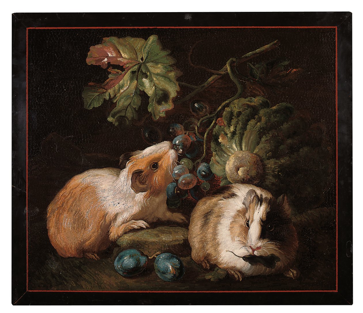 لوحة رومانية من الفسيفساء الصغيرة تصور خنازير غينيا تأكل الملفوف والعنب ، 1800-25 بواسطة فرانز ويرنر فون تام