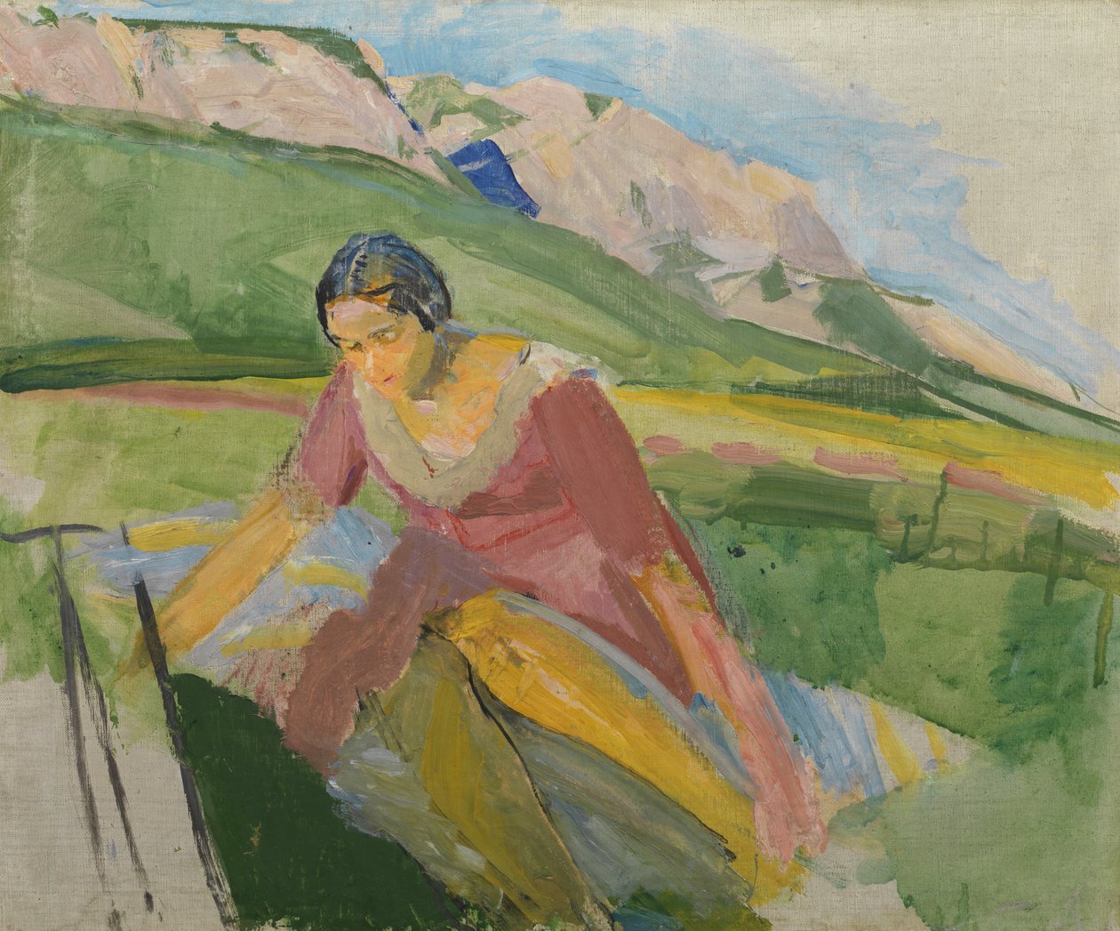 امرأة شابة في منظر طبيعي (كارينثيا) ، حوالي 1930-38 (زيت على قماش) بواسطة فرانز ويجل
