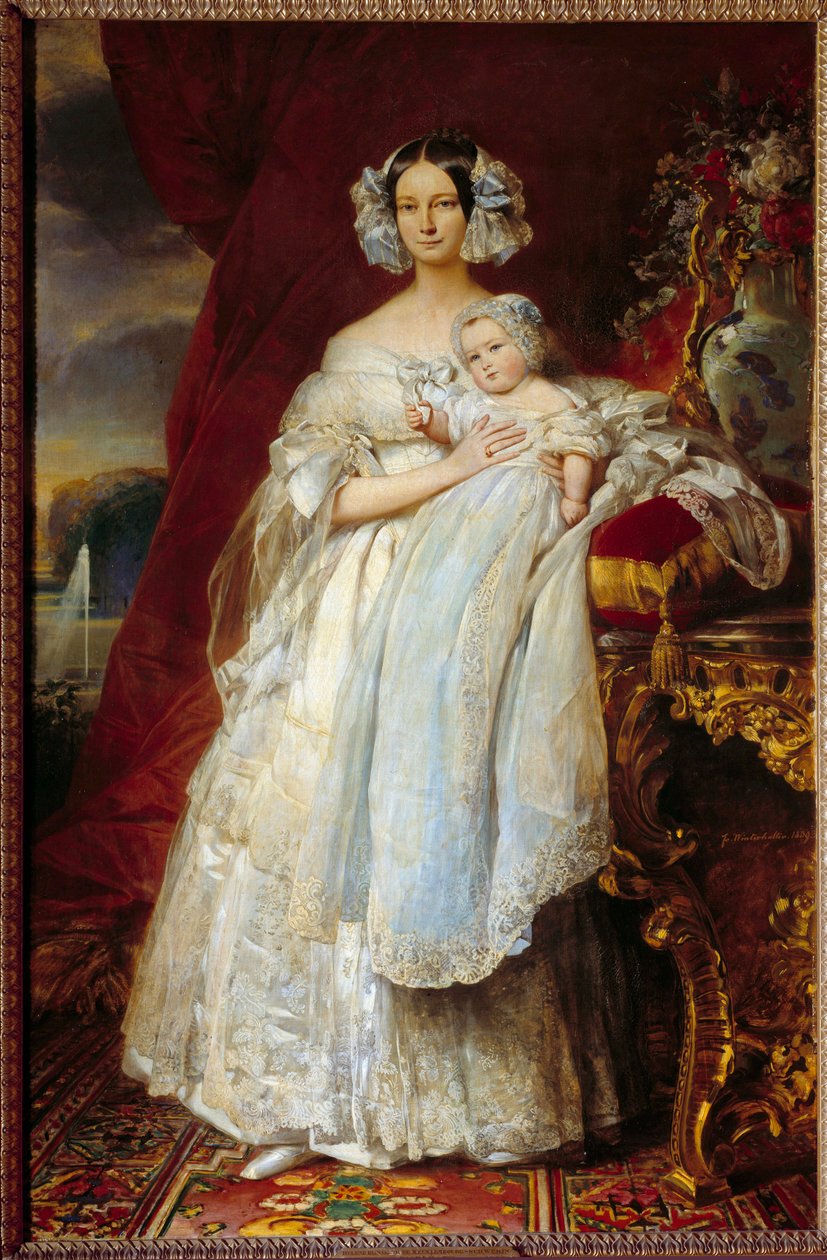 صورة في القدم لهيلين لويز من ميكليمبورغ شفيرين ، دوقة أورليانز (1814-1858) وكونت باريس (1838-1894) لوحة رسمها زافير وينترهالتر (1806-1873) 1839 صن. 2.15x1.4 م بواسطة فرانز كزافييه وينترهالتر