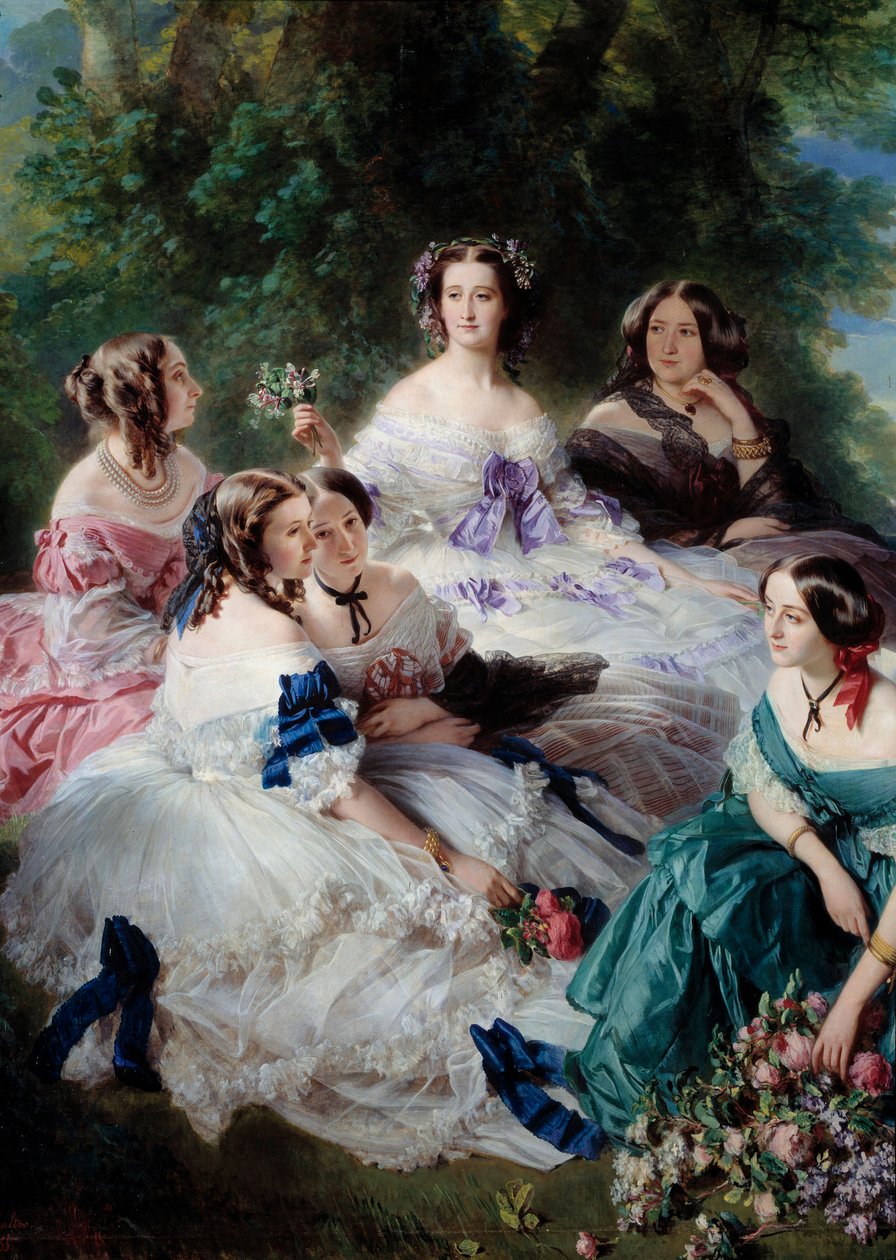يحيط The Impress Eugenie (1826-1920) في عام 1855 بسيدات الشرف في قصر التفاصيل ، ويمثلن أميرة Essling ، وبارونة الأحجار ، و Viscountess Lezay-Marnesia ، والإمبراطور على القمة باللون الأبيض وماركيز مونتيبيلو في ال بواسطة فرانز كزافييه وينترهالتر