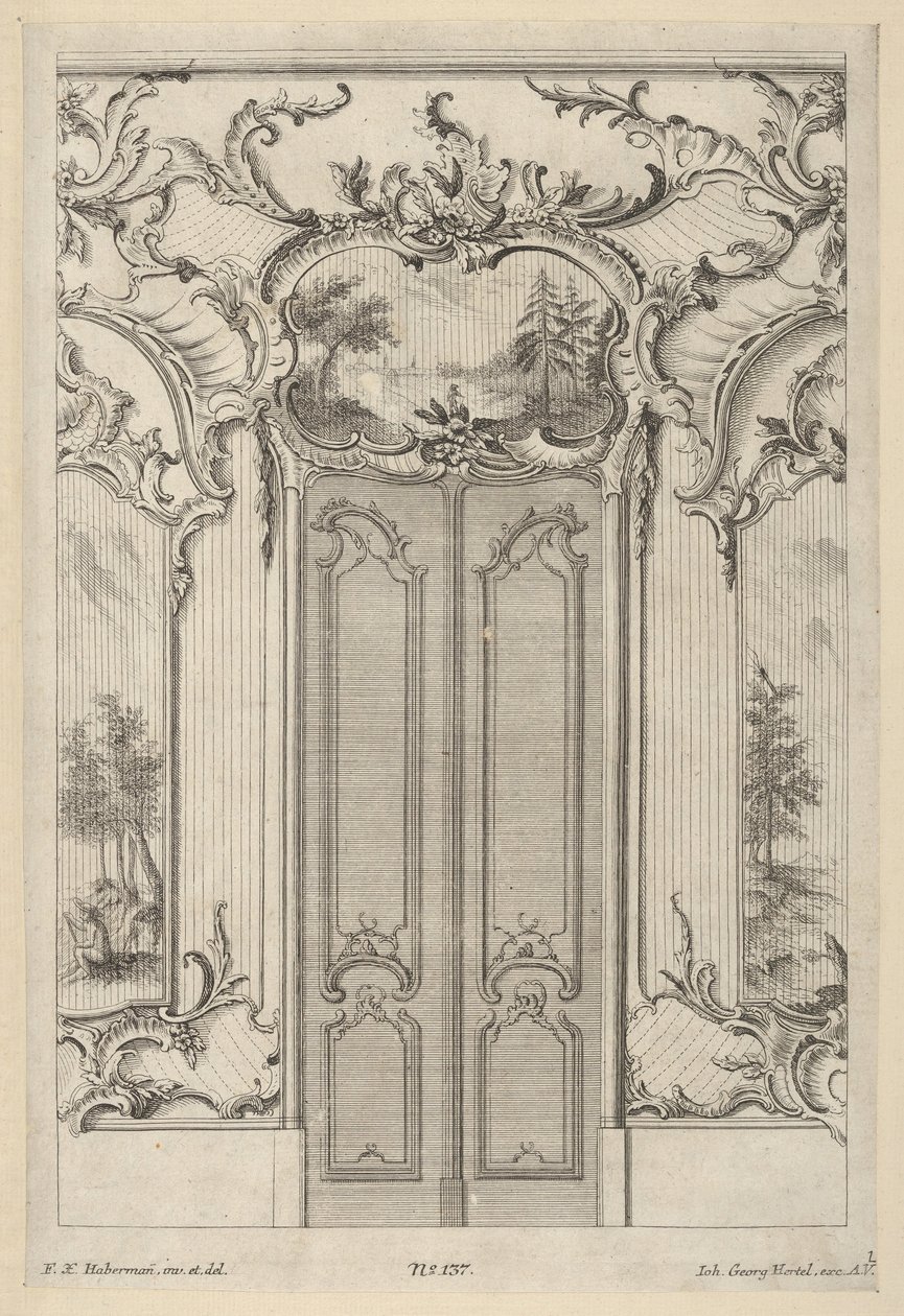 ارتفاع الجدار بباب مزدوج ، من "Wandfüllungen" ، كاليفورنيا. 1748-70. بواسطة فرانز كزافييه هابرمان
