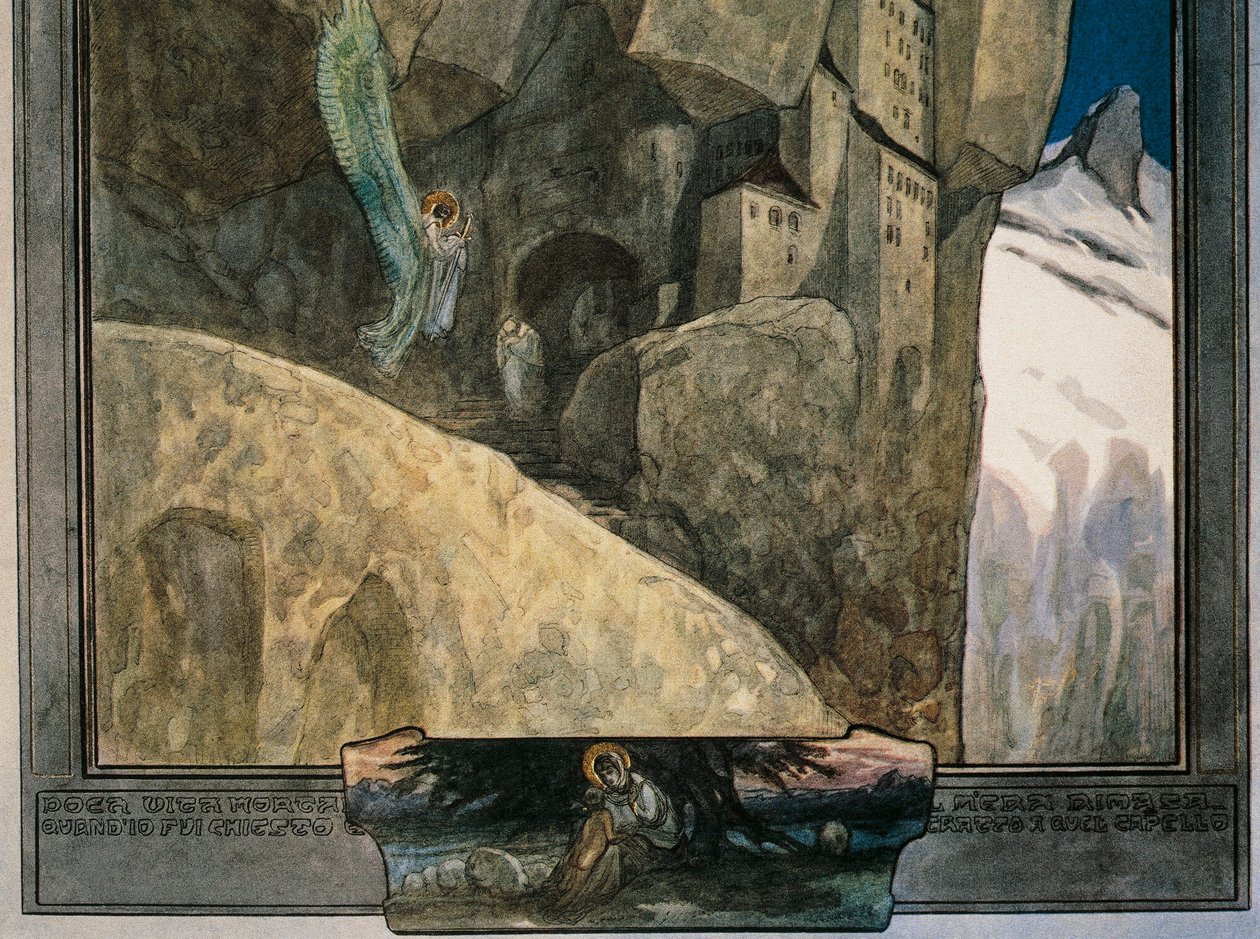 النمسا، فيينا، رسم توضيحي للكوميديا الإلهية لدانتي أليغييري (الجنة، الأغنية الحادية والعشرون) بقلم فرانز فون بايروس، تفاصيل بواسطة فرانز فون (1866-1924) بايروس