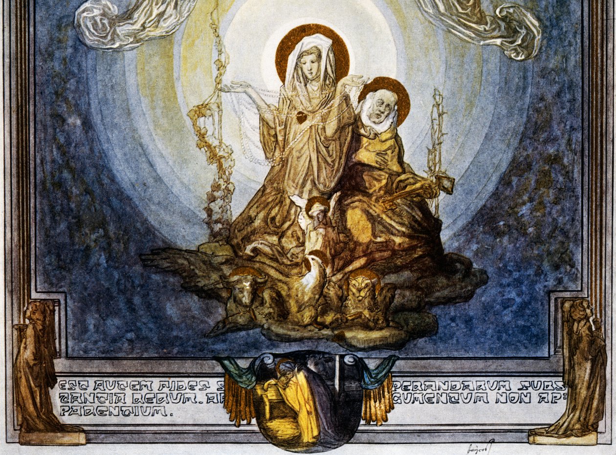 Faith is substance of things we hope for, And evidence of those that are not seen, And this appears to me its quiddity, canto XXIV, Heaven, Divine Comedy by Dante Alighieri, illustration by Franz von Bayros (1866-1924), Vienna بواسطة فرانسيس بايروس